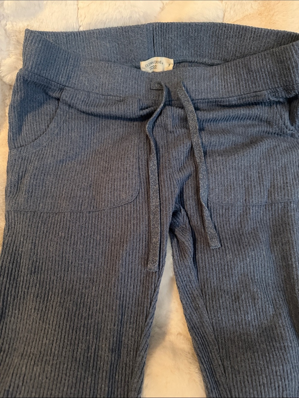 Ocean Drive Slate Blue Ribbed Jogger Pants